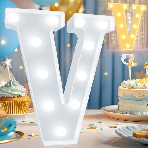 Pooqla LED Marquee Letter Lights, Warm White and Cool White Decorative Lighted Letters, Light Up Alphabet Letters for Boys Girls, Party, Wedding, Bar, Night Light, Birthday Decoration, Letter V by Pooqla