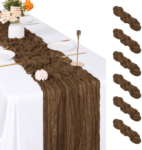 6 Pack Brown Cheesecloth Table Runner, 17 x 108 inch, Semi Sheer Boho Cheese Cloth Fabric Table Runner Bulk for Wedding, Birthday, Party, Holiday, Home Decor (Brown) by ACSUIT