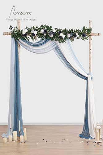 Floroom Wedding Arch Draping Fabric 3 Panels 20Ft Chiffon Fabric Drapes Arbor Drapery Wedding Ceremony Reception Swag Decorations (Dusty Blue +Powder Blue +White) - Image 3