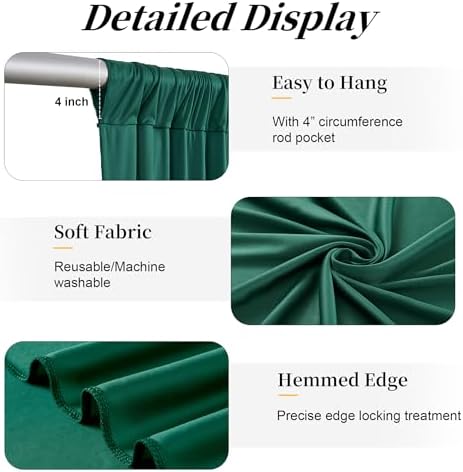 20ft x 15ft Hunter Green Backdrop Curtains for Wedding Parties, 4 Panels Extra Long Wrinkle Free Fabric Drapes Photo Backdrop for Baby Shower Birthday Stage Reception Lobby Decoration - Image 5
