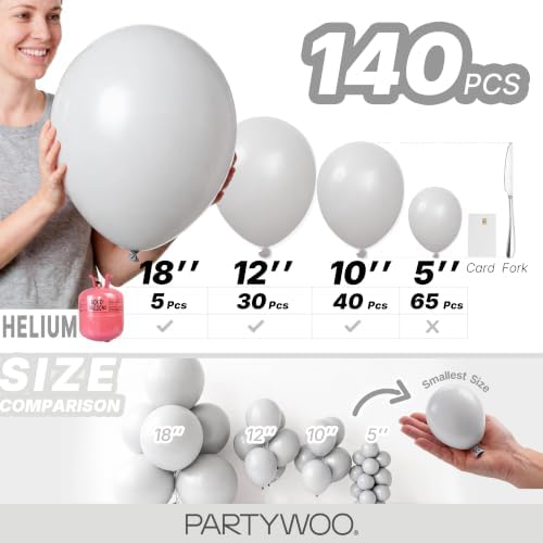 PartyWoo Grey Balloons 140pcs Light Pastel Pale Gray Color Different Sizes - Image 6