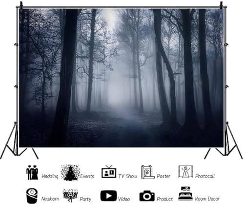 Misty Forest Backdrop for Horror Halloween Party Spooky Dark Woodland Path Foggy Trees Scary Night Background Photography Photo Booth Studio Props 15x10ft - Image 6