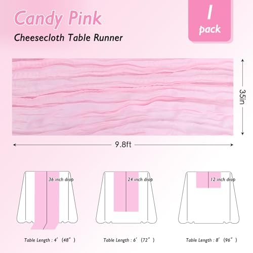 1 Pack Candy Pink Cheesecloth Table Runner 120 Inch Boho Wedding Decor - Image 2