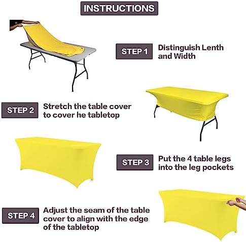 IVAPUPU 2 Pack 6FT Table Cloth for Rectangular Spandex Yellow Table Cover - Image 4