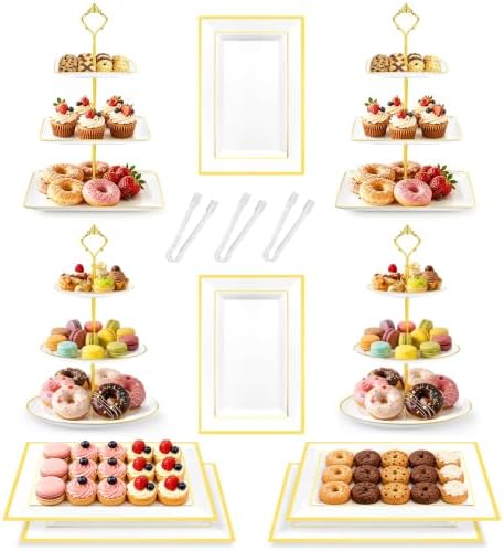 13 Pcs Dessert Display Set, 4 3-Tier Cupcake Stands, 6 Trays & 3 Tongs by Lzerking