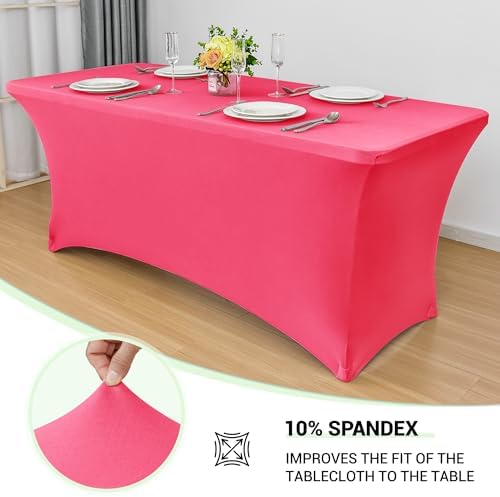 Obstal 6ft Stretch Spandex Table Cover, 2 Pack, Magenta Red - Image 2
