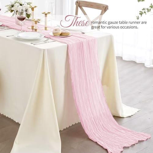 4 Pack Light Pink Cheesecloth Table Runner 10Ft, Boho Table Runners 21.5 x 120 inch,Semi Sheer Cheese Cloth Fabric Runner Bulk for Wedding,Party,Baby Shower,Bridal Shower - Image 4