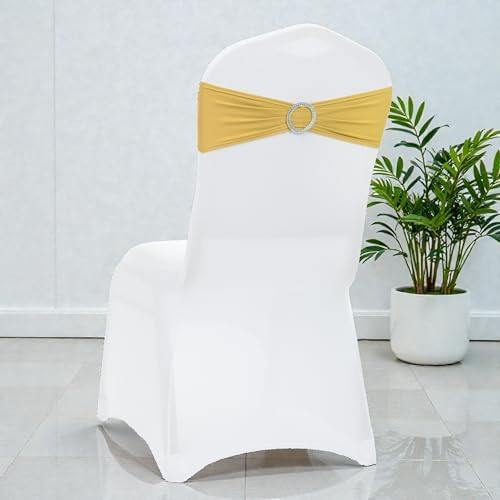 MDS Pack of 250 Spandex Chair Sashes for Wedding Party & Event – Gold - Image 5