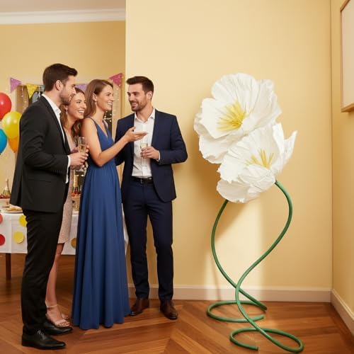 2 Pcs 5ft Large Paper White Poppy Flower Giant Artificial Poppies - Image 5