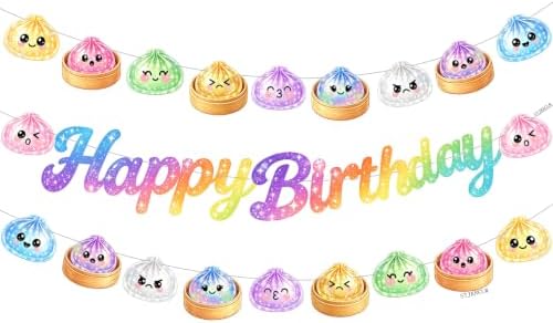 Paper Squishy Birthday Decorations Happy Birthday Banner Dumpling Birthday Party Decorations Dumpling Themed Bun Pattern Banner Birthday Party Dimsum Bun Food Theme Party Decoration by Unknown