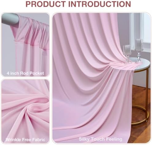 30ftx10ft Wrinkle Free Light Pink Backdrop Curtains for Parties, Silky Polyester Photo Backdrop Drapes 6 Panels 5x10ft Back Drop Cloth for Wedding Birthday Baby Shower Photography Background - Image 2