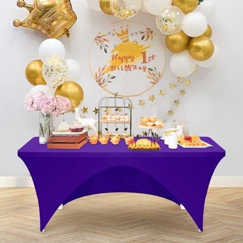 Eurmax USA 2-Pack Spandex Table Cover 6 ft. Fitted 30+ Colors Polyester Tablecloth Stretch Spandex Table Cover-Table Toppers,6 FT Table Cover Open Back (Purple) - Image 7