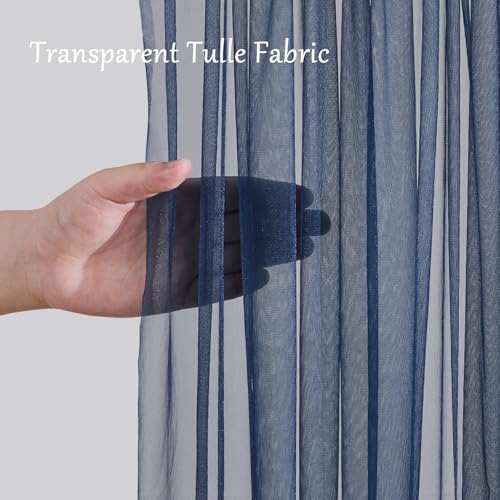 20x10ft Navy Blue Tulle Backdrop Curtain with Lights String for Parites, Sheer Backdrop Curtains for Wedding Baby Shower Birthday Party Photo Shoot Decorations - Image 6