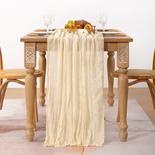 Cheesecloth Table Runner Beige Cream Fall Wedding Table Runner 10ft, 2 Pack - Image 3