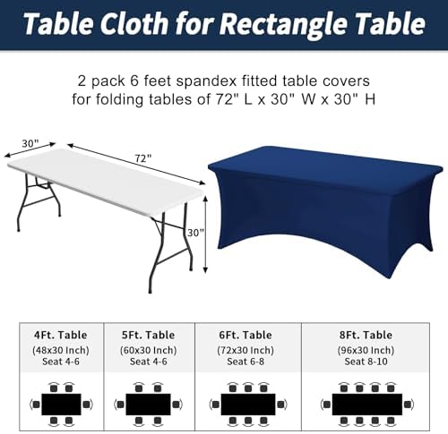 Fixwal 2 Pack 6FT Navy Blue Tablecloth Rectangle Spandex Table Cover - Image 3
