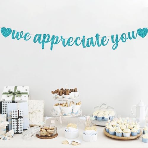 BEISHIDA Teal Blue We Appreciate You Banner - NO DIY Employee Appreciation for Office Party Decorations - Thank You for Employee, Teacher, Doctor, Nurse, Staff - Image 6