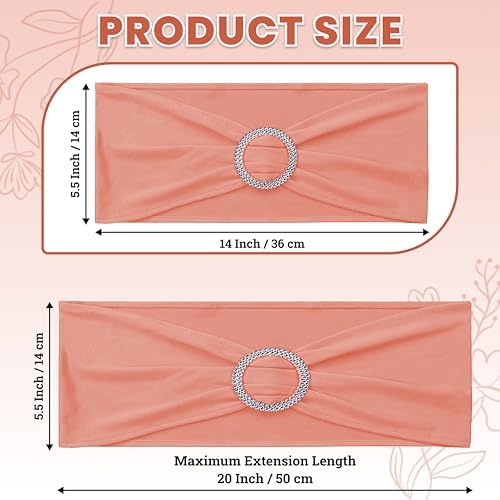 MDS Pack of 50 Spandex Chair Sashes for Wedding Party & Event – Coral Peach - Image 2