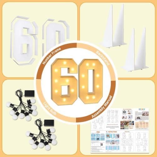 imprsv 60 Marquee Numbers, 3FT Light Up Numbers for 60th Birthday Decor - Image 5