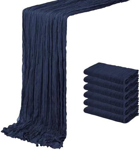 6 Pack Navy Blue Cheesecloth Table Runner 20 x 120 inch Gauze Table Runners 10 FT Long,Semi Sheer Boho Cheese Cloth Fabric Table Runner Bulk for Wedding,Party,Baby Shower,Bridal Shower Decoration by ACSUIT