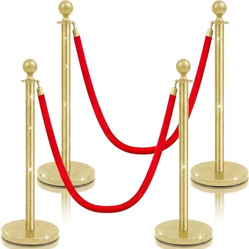 Ferraycle 4 Pcs Stainless Steel Stanchion 38 Inch,Velvet Rope, Glitter Gold by Ferraycle