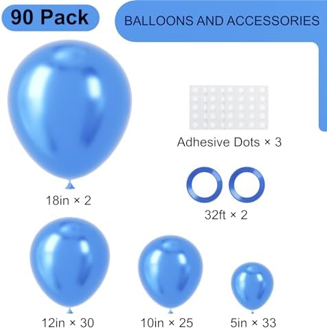 Voircoloria 90pcs Metcllic Blue Balloons Garland Arch Kit, 18 12 10 5 Inch - Image 2