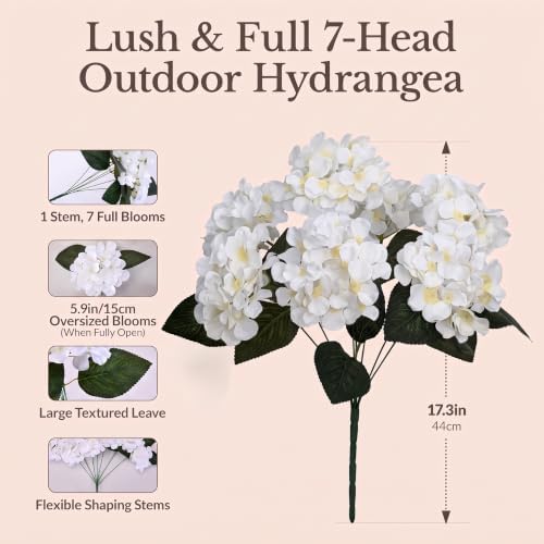Upgraded 7-Head Hydrangea Artificial Flowers for Outdoor, UV Resistant - Image 2