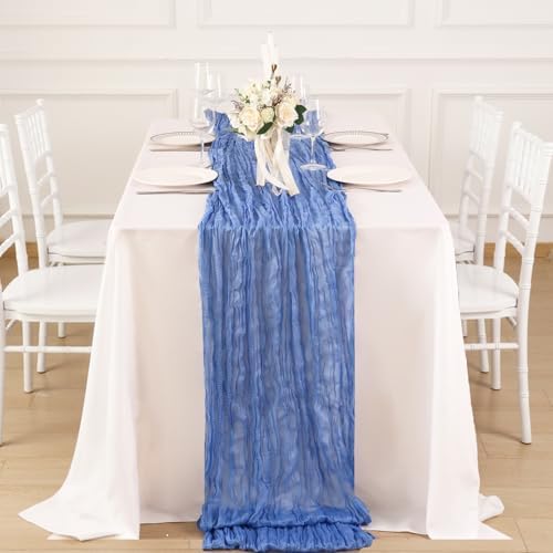 1 Pack Blue Cheesecloth Table Runner 120 Inch Boho Wedding Decor - Image 4