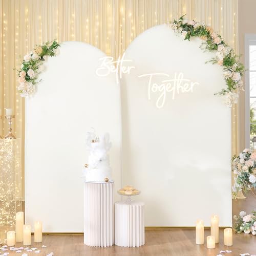 Ivory Arch Backdrop Cover (7.2FT,6FT,6FT) Set of 3, Spandex 2-Sided Round Top Chiara Fitted Wedding Arch Cover Backdrop for Wedding Birthday Party Arch Stand Decoration - Image 5