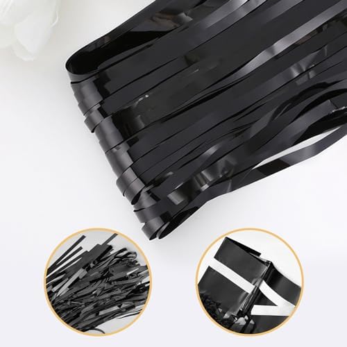 10 Pack Black Foil Curtain Backdrop 3.2ft x 9.8ft Metallic Tinsel Foil Fringe Curtains Streamer Photo Booth Backdrop for Birthday Party Engagement Bachelorette Party Decorations (Black) - Image 4