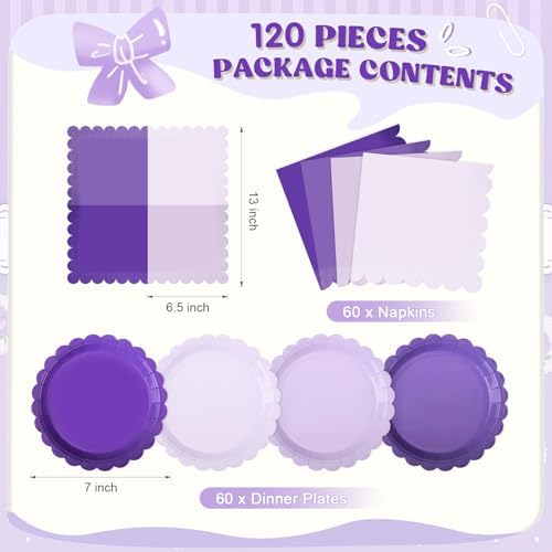 120 Pcs Purple Plates and Napkins 7In Scalloped Plates Napkins Set - Image 2