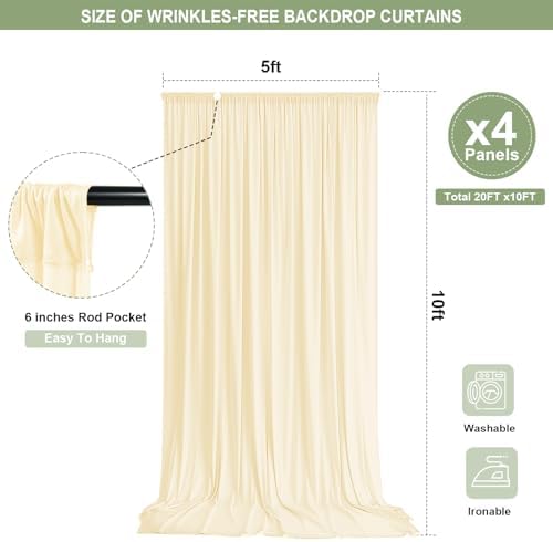 Beige Backdrop Curtain - 20x10FT Back Drop Curtains for Parties Wrinkle-Free Soft Polyester Photo Backdrop Wedding Decorations Photoground Backdrop Stain-Resistant for Back Drop Stand, 4 Panels - Image 3