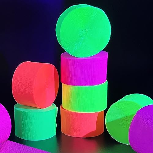 800 feet Glow Party Neon Streamer Decorations Glow Crepe Paper Streamers UV Reactive Fluorescent Neon Paper Streamers Glow in The Dark Party Supplies and Decorations Wedding Birthday Blacklight Party - Image 2
