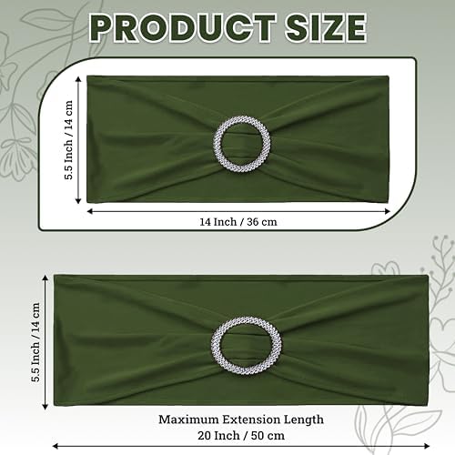 MDS Pack of 50 Spandex Chair Sashes for Wedding Party & Event – Olive Green - Image 2