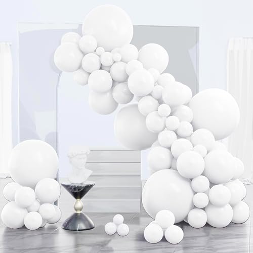 PartyWoo White Balloons 140pcs Matte White Latex Balloons Different Sizes by PartyWoo