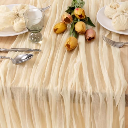 Cheesecloth Table Runner Beige Cream Fall Wedding Table Runner 10ft, 2 Pack - Image 2