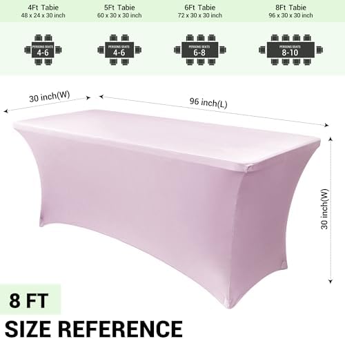 Obstal Spandex Table Cover 8ft Fitted Tablecloth Rectangular, Light Pink - Image 4