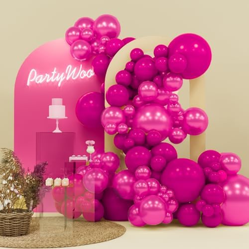 PartyWoo Hot Pink Balloon Arch Kit 140pcs Different Sizes 18 12 10 5 Inch by PartyWoo