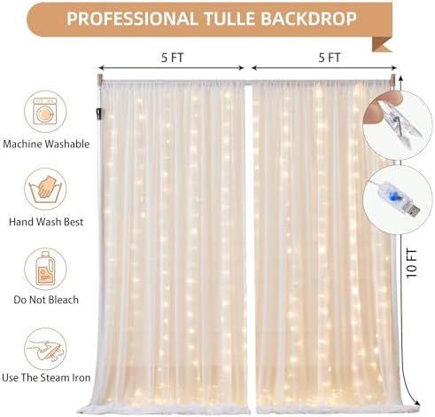 10x10FT White Wrinkle Free Backdrop Curtains with Lights String for Parties - Photo Curtain Backdrop with Lights for Wedding Decorations, Bridal Baby Shower Birthday Party Photography Background - Image 6
