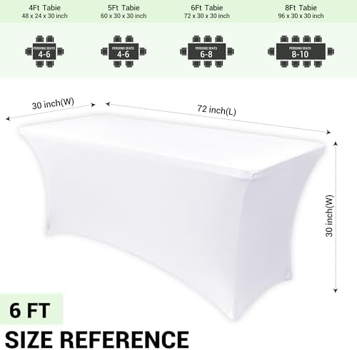 Obstal 6ft Stretch Spandex Table Cover - 4 Pack Universal Rectangular Fitted Tablecloth Protector for Wedding, Banquet and Party, White - Image 4