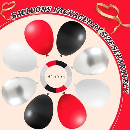 412Pcs Red Black and White Balloon Garland Arch Kit,18 12 10 5 Inch Different Size Red Black White Balloons for Shower Birthday New Year Graduation Wedding Racing Car Poker Party Decorations - Image 4