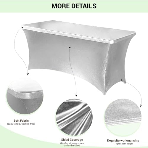 Obstal 6ft Stretch Spandex Table Cover, 2 Pack, Stamping Silver - Image 3