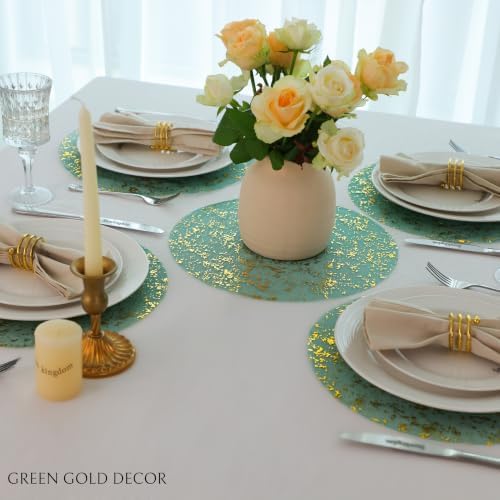 Snowkingdom 50pcs Green Gold Placemats Round Disposable 13" Golden Charger - Image 4