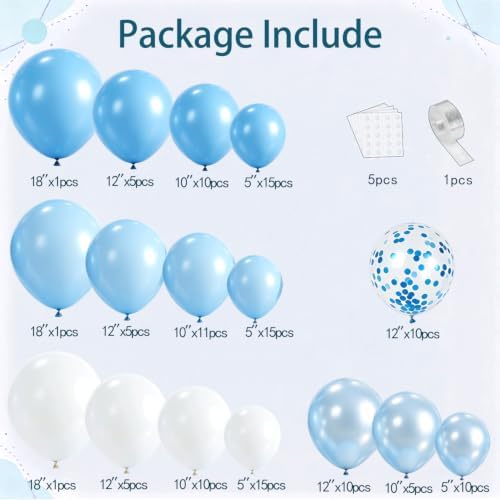 Blocesa Pearl Blue and White Balloons Arch Kit Double Stuffed, Party Decor. - Image 2