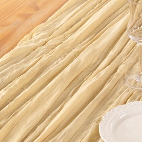 DeZerlor Champagne Cheesecloth Table Runners 2 Pack Summer Boho Runners - Image 5
