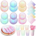 Iridescent Pastel Plates and Napkins Serve 50, Pastel Rainbow Holographic Party Plates Supplies, Disposable Paper Plates Napkins Cups Knives Forks for Birthday Wedding Baby Shower Party Decorations by Zachely