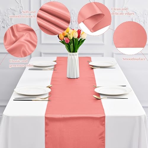 12 Pack Coral Satin Table Runner 12 x 108 Inch Long Premium Table Runners for Wedding Party Events Decoration, Birthday Parties, Banquets Decorations, Graduations, Engagements - Image 4