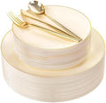 I00000 150Pcs Ivory Plastic Plates, Fancy Gold Plastic Plates Set for Party by I00000