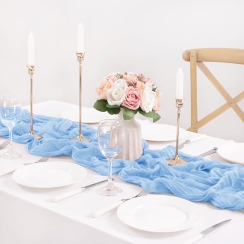 Light Blue Cheesecloth Table Runner Baby Shower Gender Reveal Decor, 3 Pack - Image 5