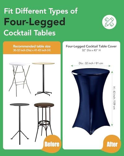 KeyWave Spandex Cocktail Table Covers, 32x43 Inch, Shiny Navy, 8 Pack - Image 3