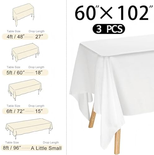 3 Pack Rectangle White Table Cloth Bulk Washable Polyester Table Cover for Wedding Dining Table Buffet Parties Banquet Decoration（60x102Inch, White） - Image 2